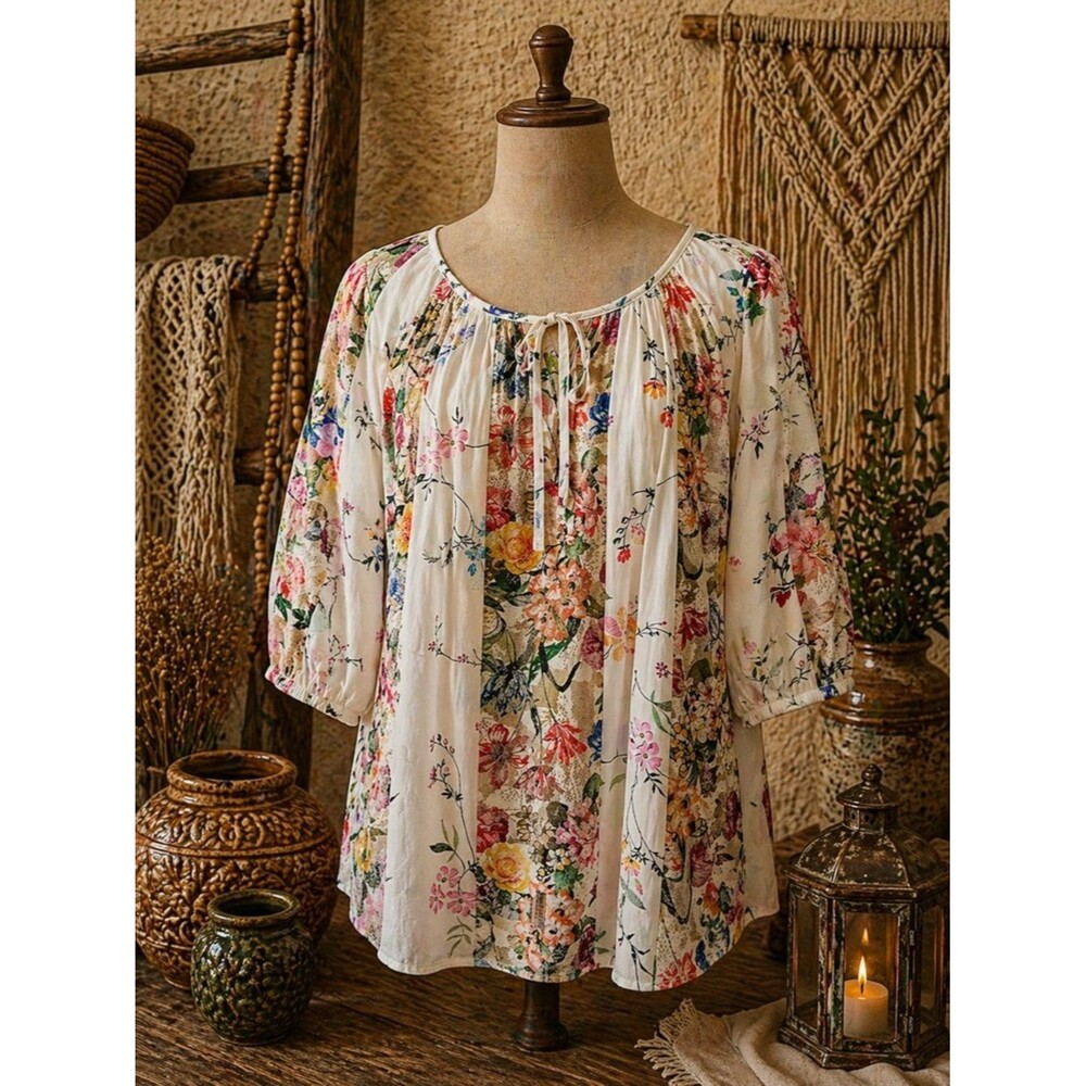 Figueroa‎ & Flower By Anthropologie Floral Boho Blouse Size Large